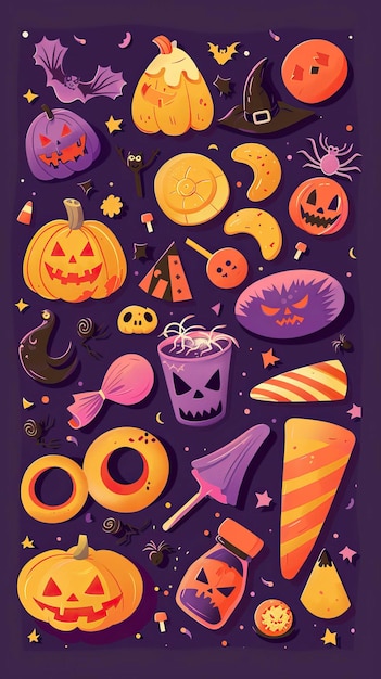 Vector flat lay vector illustration arrangement of halloween party elements happy halloween