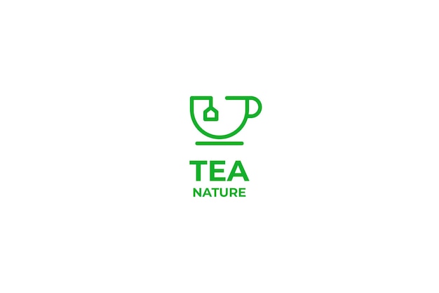 Flat leaf tea cup simple line logo design vector illustration idea