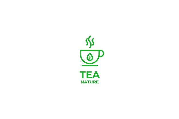 Flat leaf tea cup simple line logo design vector illustration idea