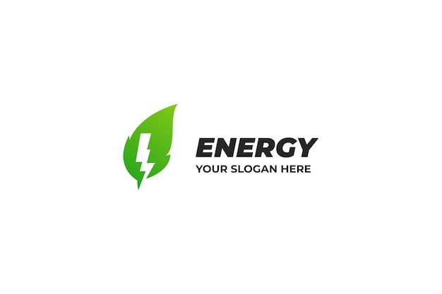 Flat leaf with thunderbolt energy logo design