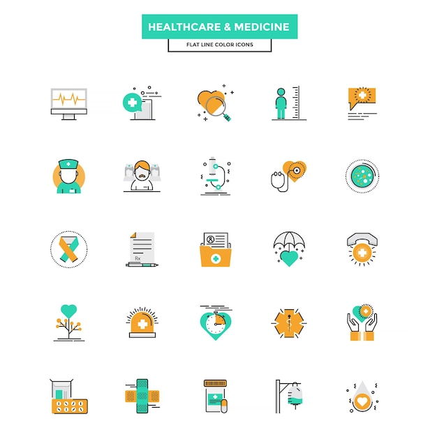 Flat Line Color Icons Healthcare and Medicine