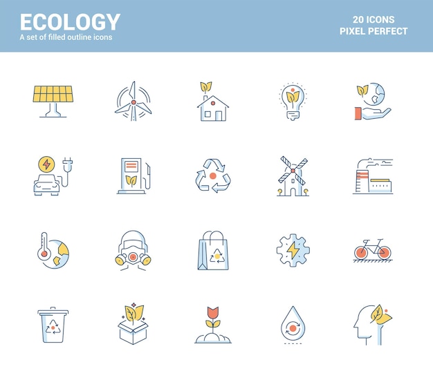 Flat line filled icons designEcology