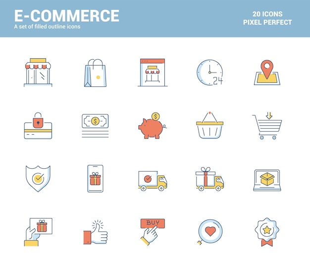 Flat line filled icons designECommerce