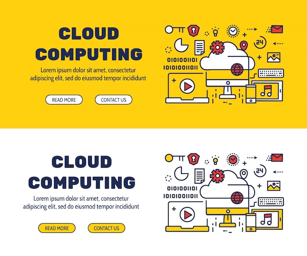 Flat line icons design of CLOUD COMPUTING and elements