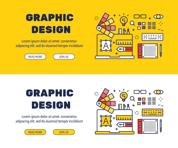 Flat line icons design of GRAPHIC DESIGN and elements