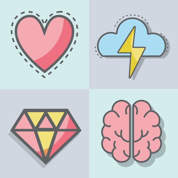 Flat line set icon mental health