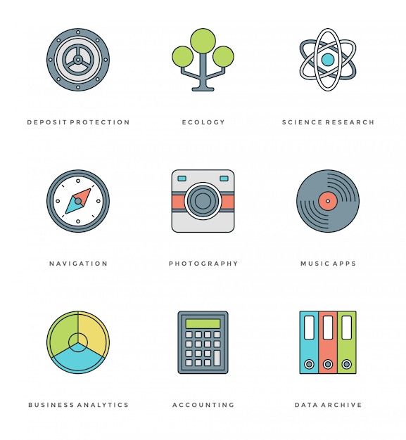 Flat line simple icons set. Thin linear stroke vector Essentials objects symbols.