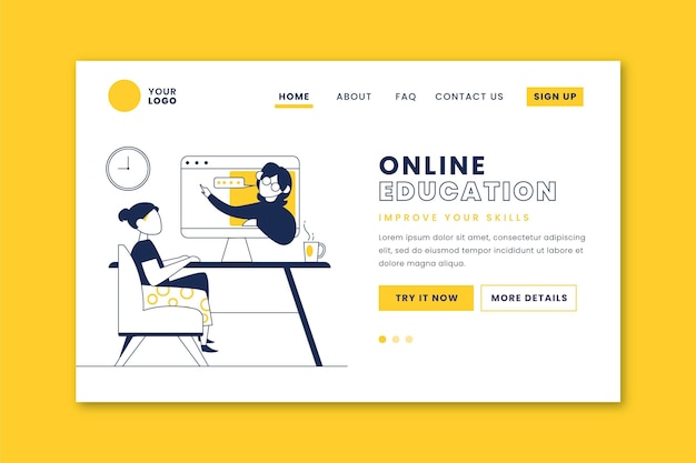 Flat linear online learning landing page template