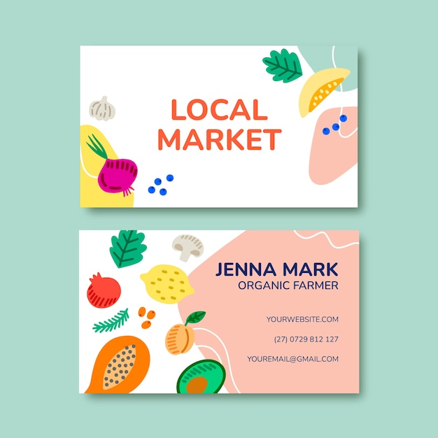 Flat local market horizontal business card template