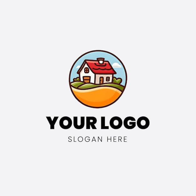 flat logo icon sunrise farm house