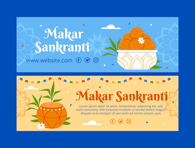 Flat makar sankranti horizontal banners set