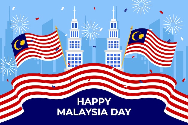 Flat malaysia day celebration illustration