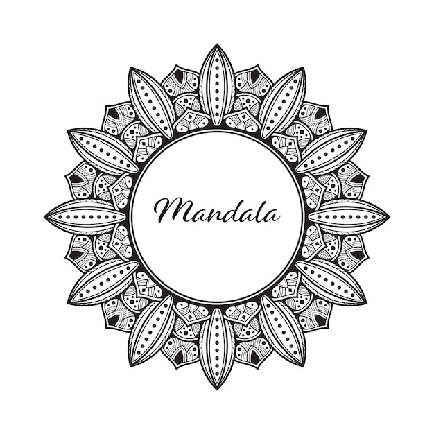 Vector flat mandala frame. arabesque mandala black and white.