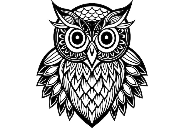 Vector flat mandala owl outline design