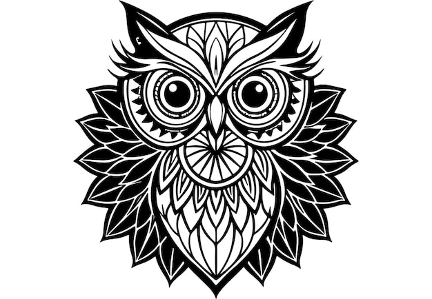 Vector flat mandala owl outline design