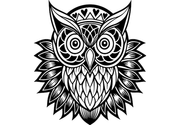 Vector flat mandala owl outline design