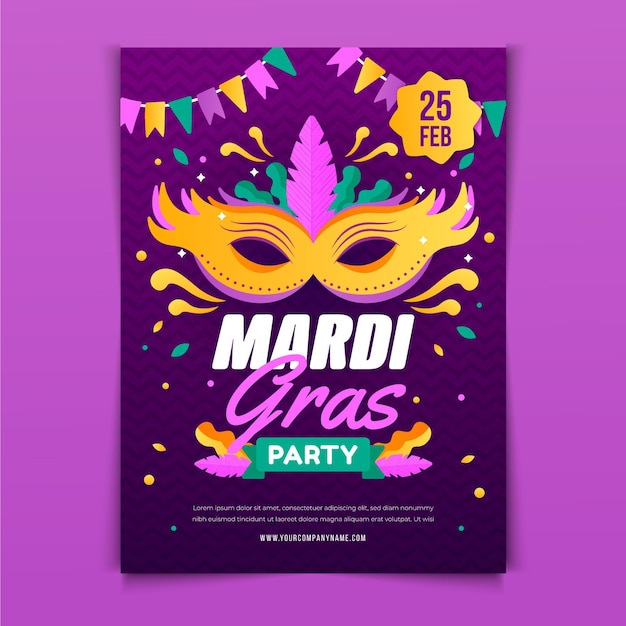 Flat mardi gras flyer template