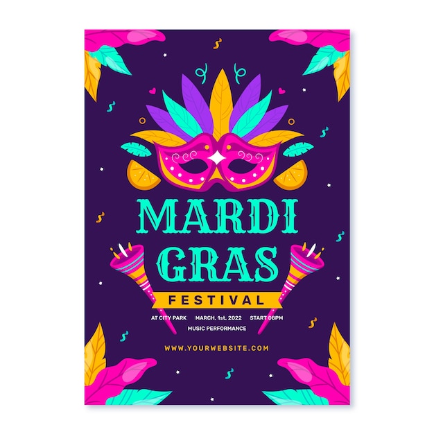 Flat mardi gras vertical flyer template