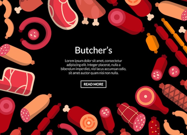  flat meat and sausages icons pattern or  illustration