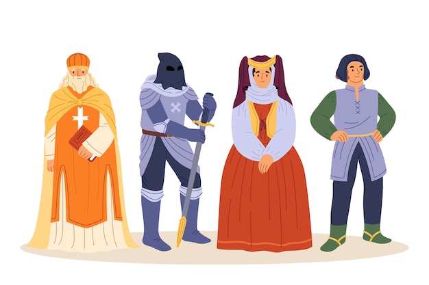 Vector flat medieval characters illustration