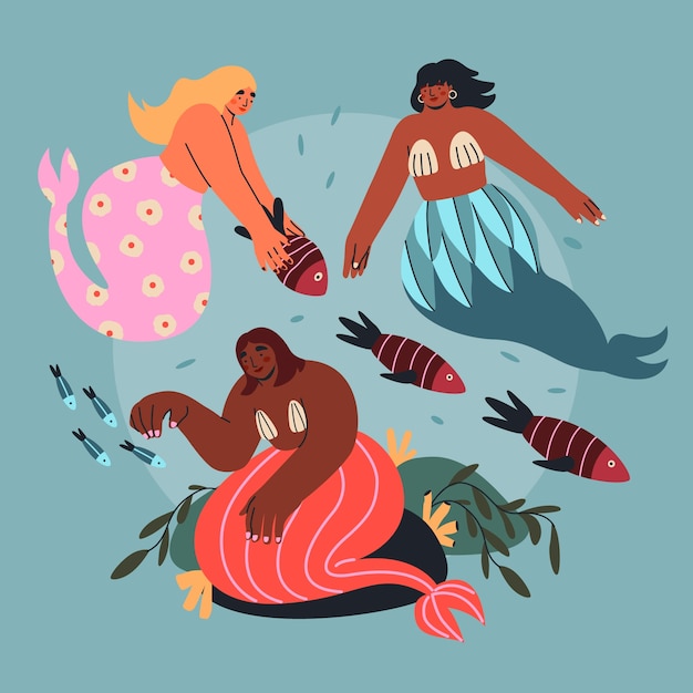 Vector flat mermaid collection illustration