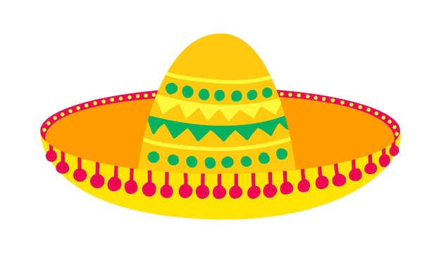 Flat mexican sombrero with decor vector illstration Vector mexican hat for fiesta party isolated