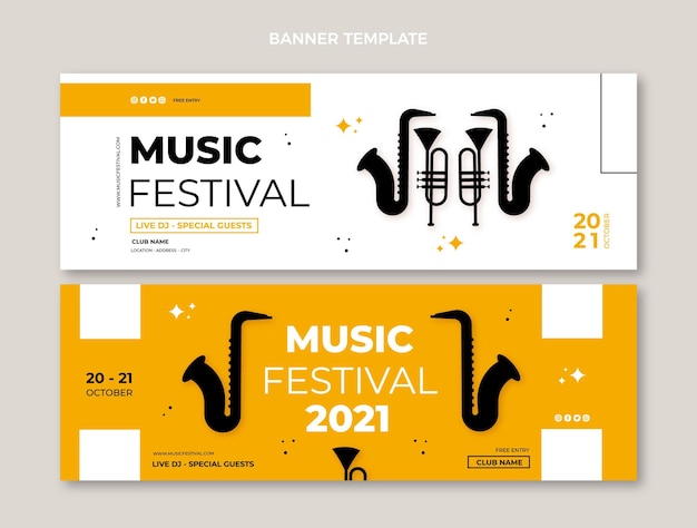 Flat minimal design of music festival banners horizontal