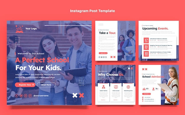 Flat minimal instagram posts collection for attending international school