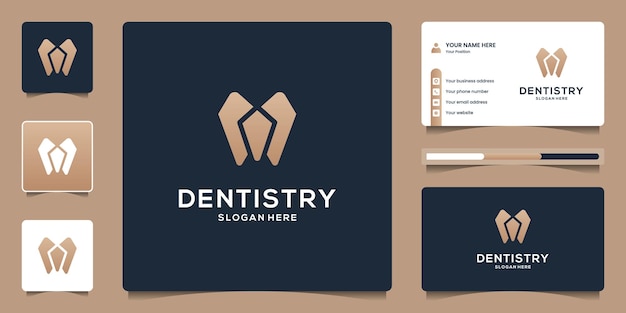 Flat minimalist dental logo template with business card for Dentistry clinic icon symbol