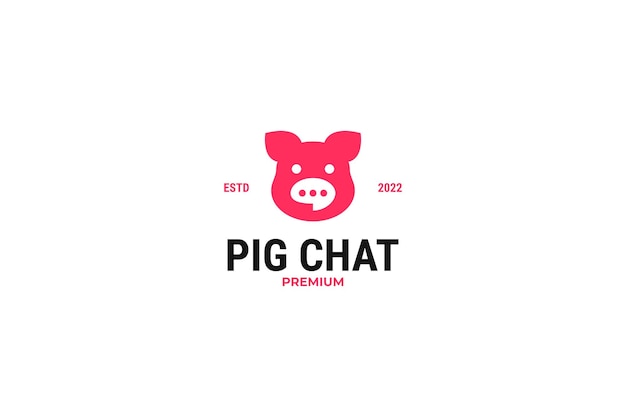 Flat minimalist pig chat logo design vector template illustration idea