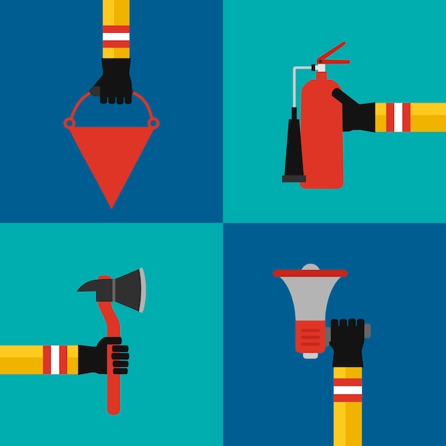 Flat Modern design fire fighting concept set vector