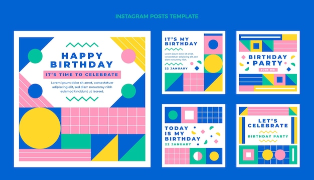 Flat mosaic birthday instagram post collection