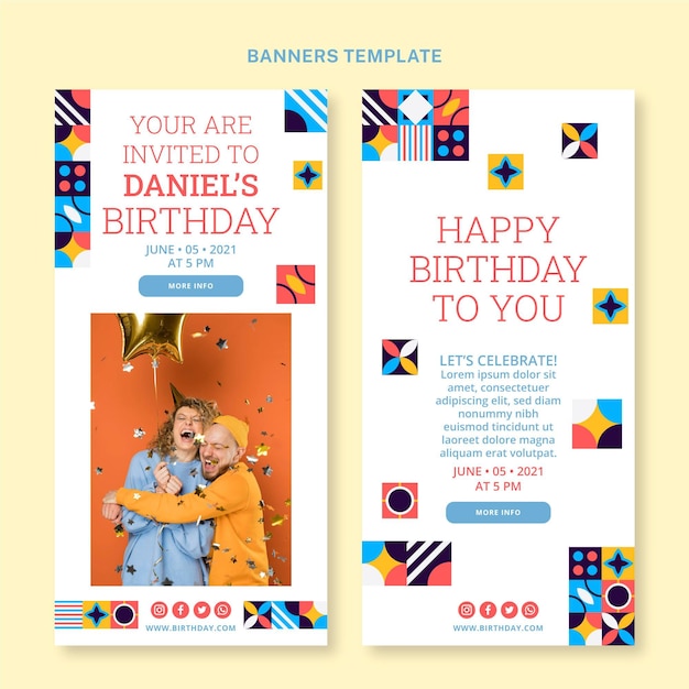 Flat mosaic birthday vertical banners