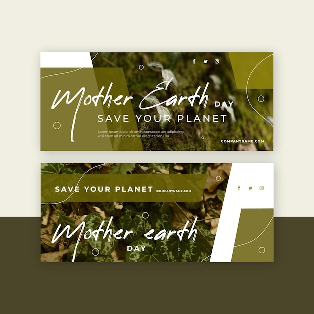 Vector flat mother earth day banner set with photo