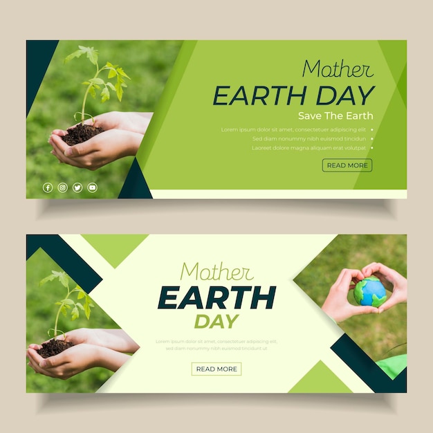 Vector flat mother earth day banner set with photo