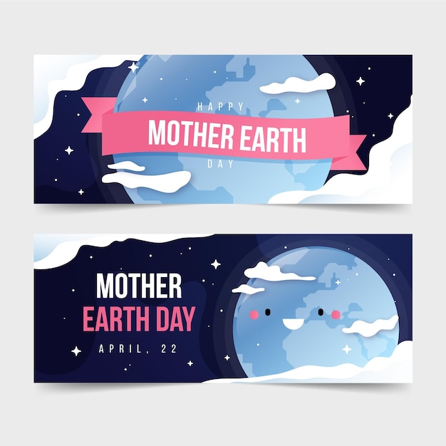 Flat mother earth day banner set