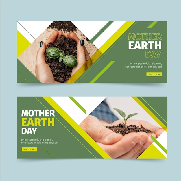 Vector flat mother earth day banners with photo