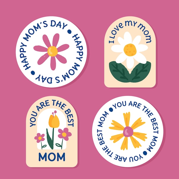 Flat mother's day badges collection