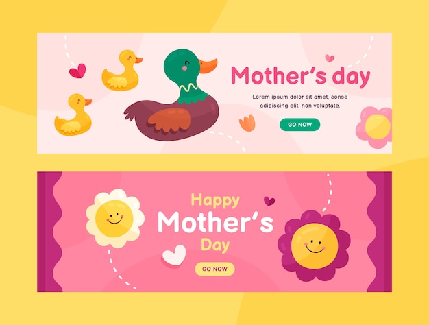 Flat mother's day horizontal banners pack