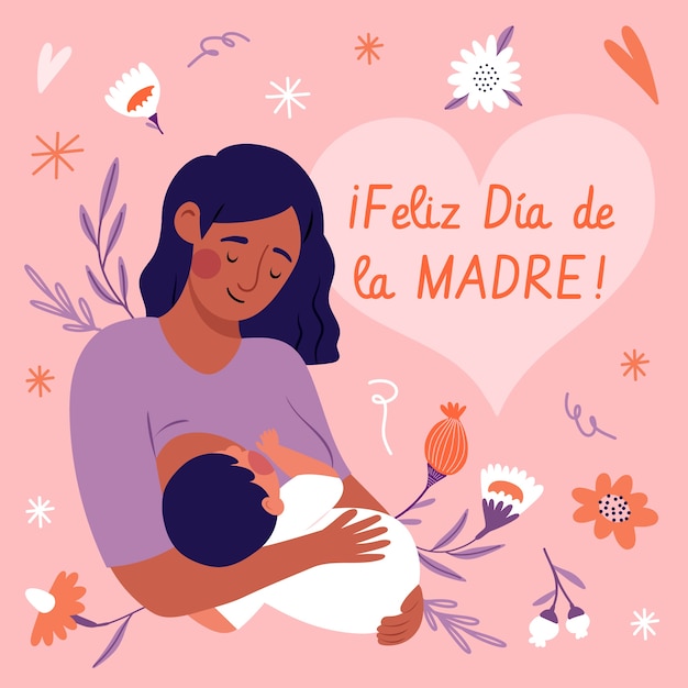 Flat mother's day illustration in spanish