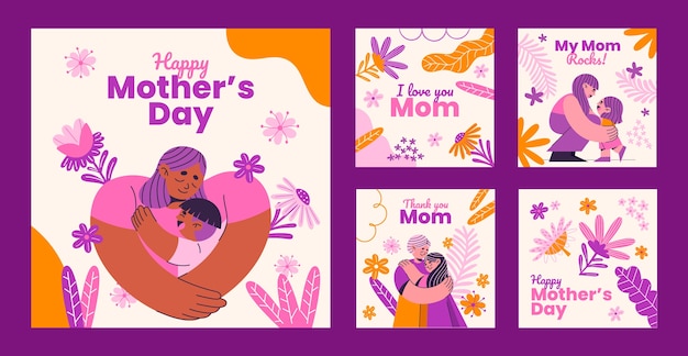 Flat mother's day instagram posts collection