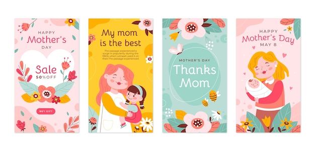 Flat mother's day instagram stories collection