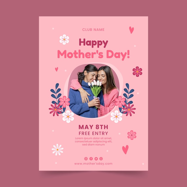 Flat mother's day vertical poster template