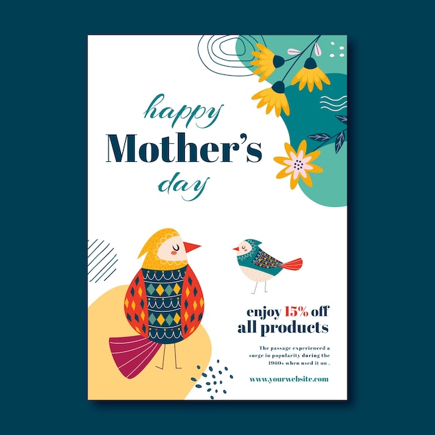 Flat mother's day vertical poster template