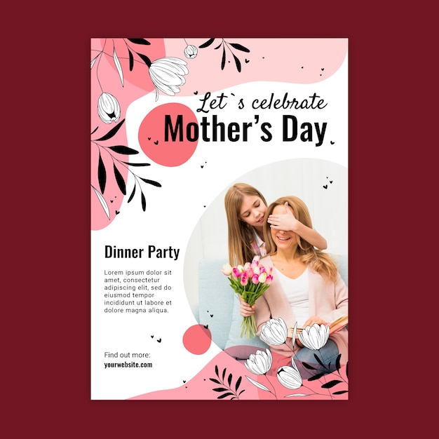 Flat mother's day vertical poster template