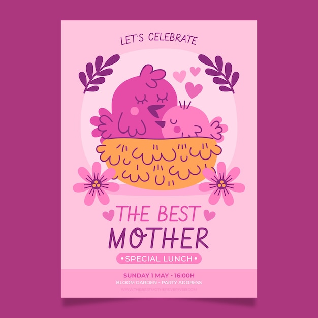 Flat mother's day vertical poster template