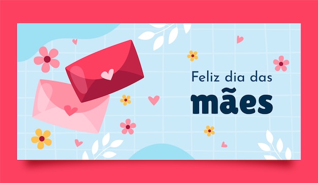 Flat mothers day horizontal banner template in portuguese