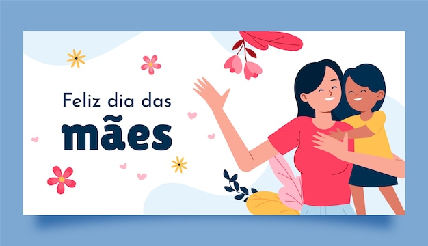 Flat mothers day horizontal banner template in portuguese