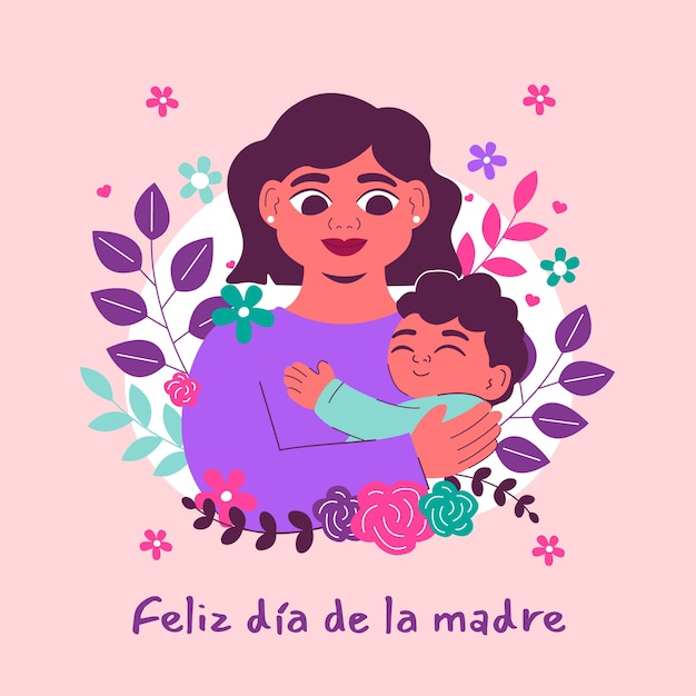 Flat mothers day illustration in spanish