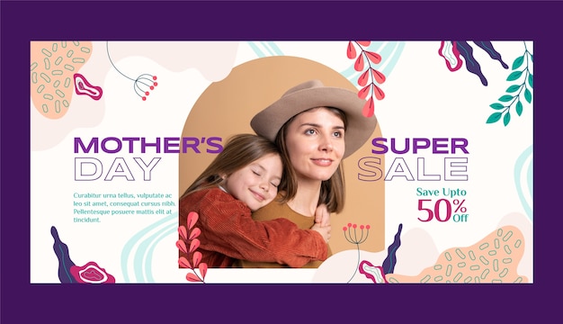 Flat mothers day sale horizontal banner template